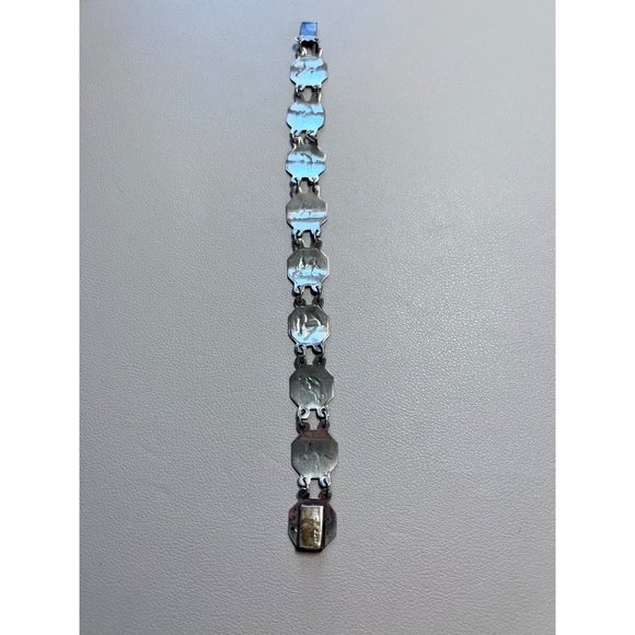 Vintage Sterling Silver Siam Niello Link Bracelet - Yellow Enamel, Thailand - Picture 2 of 16